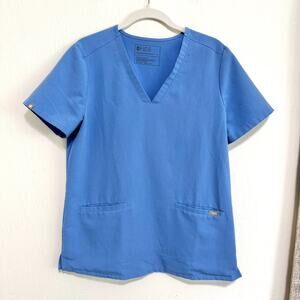 Figs Womens Casma Scrub Top S Ciel Blue Medical Nursing 3 Pockets FW1100